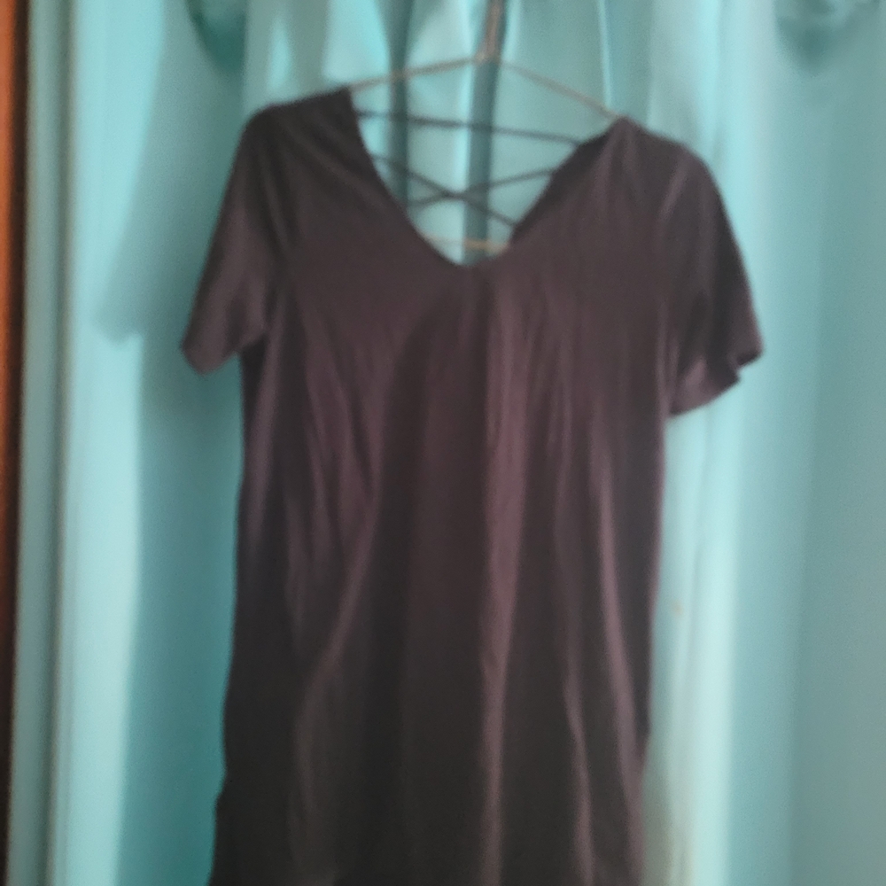 JustFab V-Neck Crisscross Top Black Size M 17" Pit To Pit Cotton Poly Blend